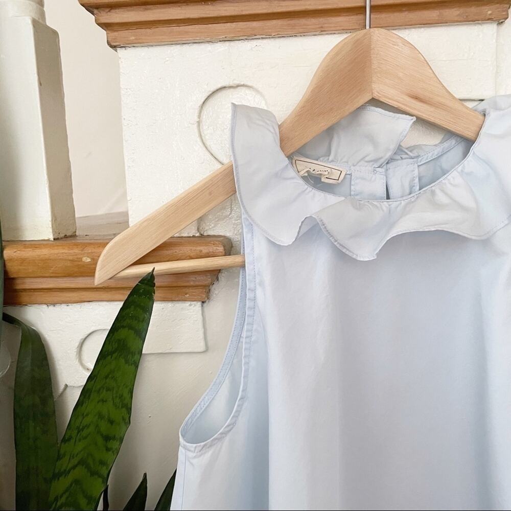 maud heline light blue ruffle neckline blouse sz S - Picture 2 of 7